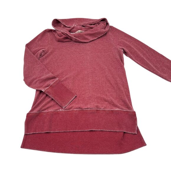 Lucky Brand Burgundy Long Sleeve Cowl Neck Tunic Top L Cotton/Polyester - Picture 1 of 5